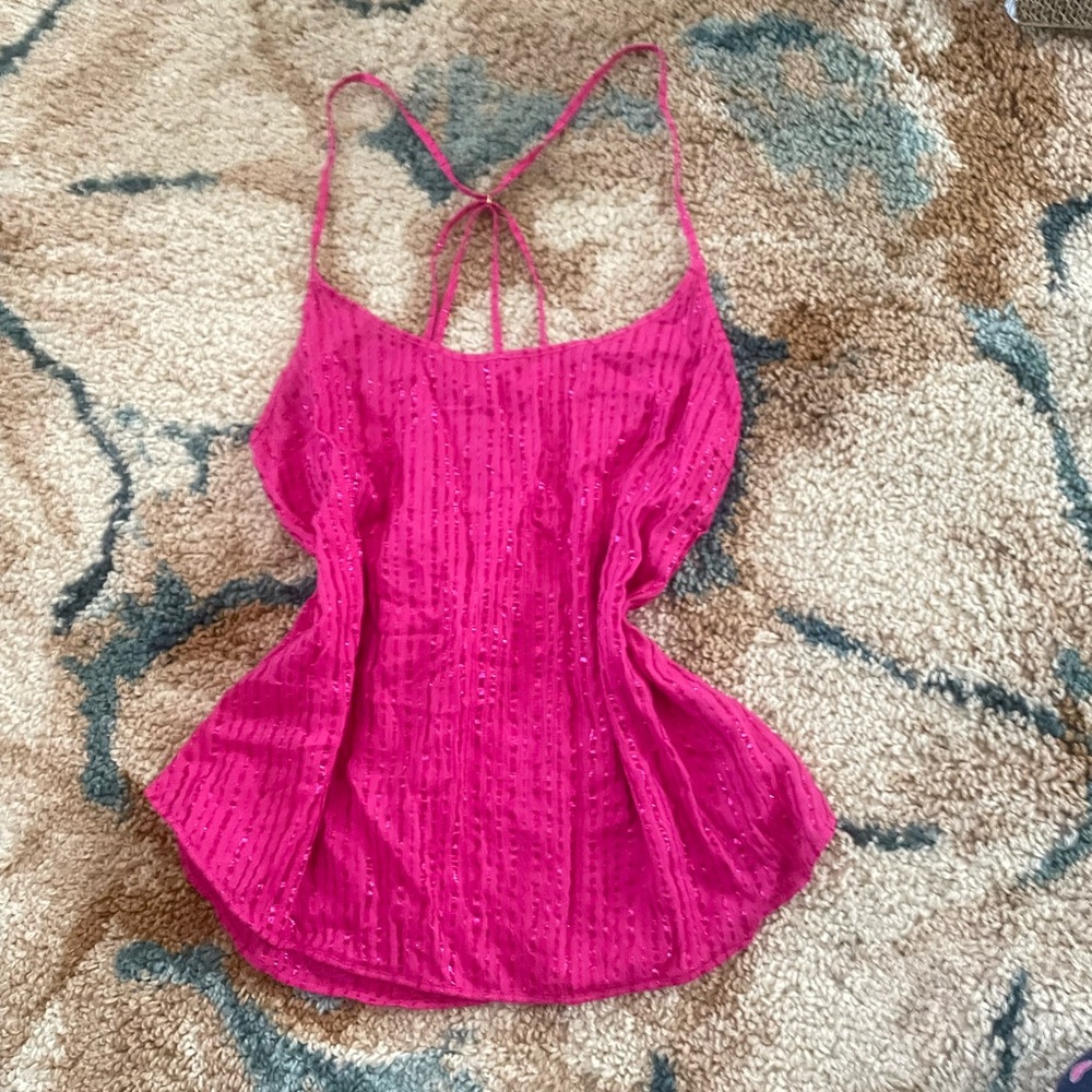 nwt victoria secret metallic stripe cami pink top size large